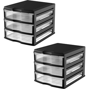 image:imageLife Story 3 Drawer Stackable Shelf Organizer Plastic Storage Drawers for Bathroom Storage Make Up Or Pantry Organization Black 2 Pack