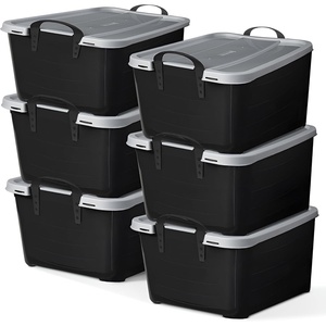 image:imageLife Story 6 Pack Heavy Duty Stackable Storage Bin 55 Quart Home Organizer Versatile Lightweight Locking Bins with Carrying Handles BlackRedBlackGray