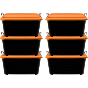 image:imageLife Story 6 Pack Heavy Duty Stackable Storage Bin 55 Quart Home Organizer Versatile Lightweight Locking Bins with Carrying Handles BlackRedBlackOrange