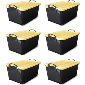 image:imageLife Story 6 Pack Heavy Duty Stackable Storage Bin 55 Quart Home Organizer Versatile Lightweight Locking Bins with Carrying Handles BlackRedBlackYellow