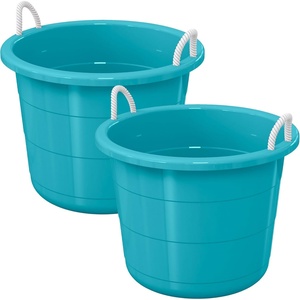 image:imageLife Story 8Pack Storage Bucket Round Plastic Container with Rope Handles 17 Gallon Teal  Large Heavy Duty Utility Tub Buckets for Storing Ice Beverage Party Drinks and LaundryTeal