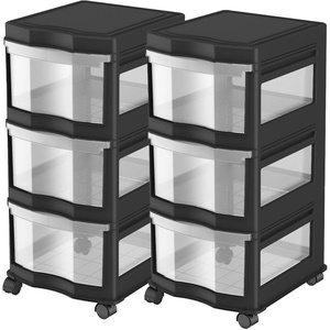 image:imageLife Story Classic 3 Shelf Storage Organizer Plastic Drawers Black 2 Pack