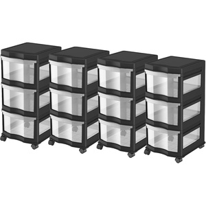 image:imageLife Story Classic 3 Shelf Storage Organizer Plastic Drawers Black 4 Pack