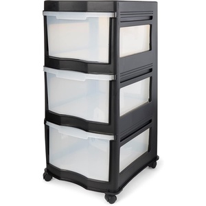 image:imageLife Story Classic 3 Tier Shelf Standing Plastic Storage Drawers and Organizer with Wheels for Home Dorm or Office Use BlackClearBlack