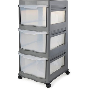 image:imageLife Story Classic 3 Tier Shelf Standing Plastic Storage Drawers and Organizer with Wheels for Home Dorm or Office Use BlackClearGrey