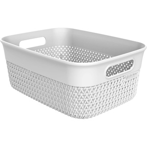 image:imageLife Story Medium Storage Basket Decorative Plastic Home Organizer Lightweight Versatile Tub with BuiltIn Handles 10 Quart GrayWhite